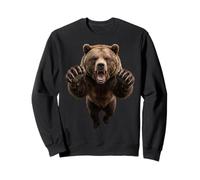 Fierce Leaping Grizzly Bear Wild Animal Graphic Sweatshirt