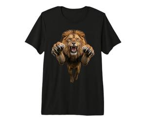 Fierce Leaping Lion King of Beasts Graphic Premium T-Shirt