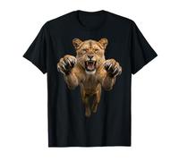 Fierce Leaping Lioness Wild Cat Graphic T-Shirt