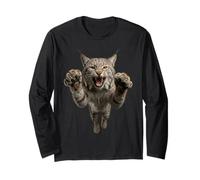 Fierce Leaping Lynx Bobcat Wild Animal Graphic Long Sleeve T-Shirt