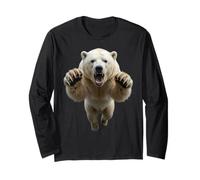 Fierce Leaping Polar Bear Wild Animal Graphic Long Sleeve T-Shirt