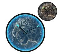 Fierce Leopard Night Light Wall Clock LED Wall Clocks Silent Battery-Operated Glow in The Dark Large Digital Display for Bedroom Living Room Kitchen 12 Inch
