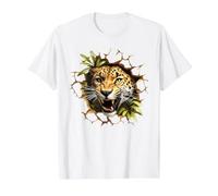 Fierce Leopard Roaring Breaking Through Wall Value Graphic T-Shirt, Men, White, S