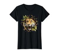 Fierce Leopard Roaring Breaking Through Wall Value Graphic T-Shirt, Women, Black, S