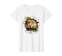 Fierce Leopard Roaring Breaking Through Wall Value Graphic T-Shirt, Women, White, S