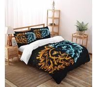Fierce Lion 3 Pcs Complete Bedding Set 3D Wildlife Design Floral Printed Duvet Cover with Fitted Sheet Pillowcases Soft And Comfortable King（220x240cm）