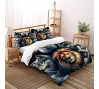 Fierce Lion 3 Pcs DuvetCover Animal 3D Printed Boys Soft Comforter Cover with Sheet Pillowcases King（220x240cm）