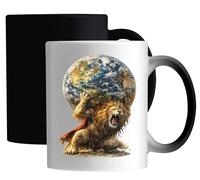 Fierce Lion Bearing a Giant Globe Ceramic Magic Mug White