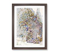 Fierce Lioness Lion Modern Bg Framed Print | A2 Walnut Framed Wall Art | Ready to Hang | Modern Animal Picture | Living Room Bedroom Lounge Office