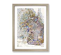 Fierce Lioness Lion Modern Bg Framed Wall Art Print, Ready to Hang Picture for Living Room Bedroom Home Office Décor, Oak A2 (64 x 46 cm)