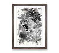 Fierce Lioness Lion Modern Fc Framed Wall Art Print, Ready to Hang Picture for Living Room Bedroom Home Office Décor, Walnut A3 (34 x 46 cm)