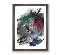 Fierce Lioness Lion V2 Modern Framed Print | A4 Walnut Framed Wall Art | Ready to Hang | Modern Animal Picture | Living Room Bedroom Lounge Office