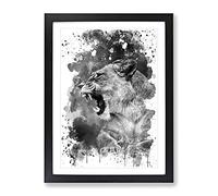 Fierce Lioness Lion V4 Modern Framed Wall Art Print, Ready to Hang Picture for Living Room Bedroom Home Office Décor, Black A3 (34 x 46 cm)