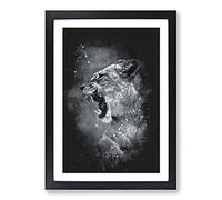 Fierce Lioness Paint Splash Framed Print | A2 Black Framed Wall Art | Ready to Hang | Modern Nature Picture | Living Room Bedroom Lounge Office