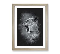Fierce Lioness Paint Splash Modern Framed Print | A3 Oak Framed Wall Art | Ready to Hang | Modern Nature Picture | Living Room Bedroom Lounge Office