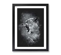 Fierce Lioness Paint Splash Modern Framed Print | A4 Black Framed Wall Art | Ready to Hang | Modern Nature Picture | Living Room Bedroom Lounge Office