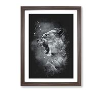 Fierce Lioness Paint Splash Modern Framed Wall Art Print, Ready to Hang Picture for Living Room Bedroom Home Office Décor, Walnut A4 (34 x 25 cm)