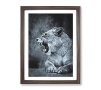 Fierce Lioness Painting Modern Framed Print | A2 Walnut Framed Wall Art | Ready to Hang | Modern Historical Picture | Living Room Bedroom Lounge Office