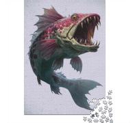 Fierce Monster Fish 1000-Piece Puzzle for Adults, 70x50cm/1000pcs; White Pieces with A Smooth Surface; Shared Family Time Around The Table