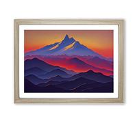 Fierce Mountain Sunset Framed Print | A4 Oak Framed Wall Art | Ready to Hang | Modern Landscape Picture | Living Room Bedroom Lounge Office