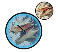 Fierce Orange Dragon Head Watercolor Art Night Light Wall Clock LED Wall Clocks Silent Battery-Operated Glow in The Dark Large Digital Display for Bedroom Living Room Kitchen, 12 Inch