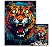 Fierce Painting Fire Tiger Jigsaw Puzzle 1000 Pieces Wooden Jigsaw for Teenagers, Family Game Night, BrainChallenging Gift Idea 1000 PCS(75x50cm)