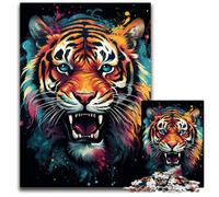 Fierce Painting Fire Tiger Jigsaw Puzzles for Adults 1000 Piece Impossible Jigsaw Puzzles for Adults Brain Teaser Game for Teenagers, Perfect 1000 PCS(75x50cm)