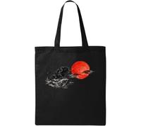 Fierce Panther Roaring At Red Moon Natural Cotton Tote Bag Black