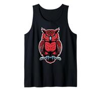 Fierce Red Owl Standing On Branch Emblem Tank Top