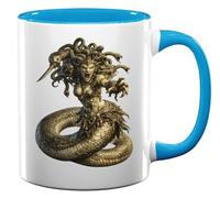 Fierce Serpent Woman with Snakes Ceramic Tea Coffee Mug Light Blue