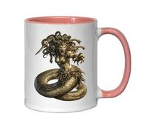 Fierce Serpent Woman with Snakes Ceramic Tea Coffee Mug Pink
