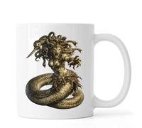 Fierce Serpent Woman with Snakes Ceramic Tea Coffee Mug White