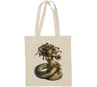 Fierce Serpent Woman with Snakes Natural Cotton Tote Bag White