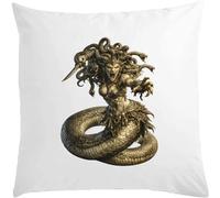 Fierce Serpent Woman with Snakes White Pillow 40x40cm With Filler White