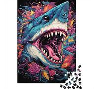 Fierce Shark 1000 Piece Jigsaw Puzzle Paper Puzzle for Adults Colorful Illustration Style Focus Improvement Relaxing Game for Home Decor Gift 38x26cm/1000pcs