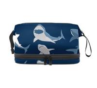 Fierce Shark Double Layer Cosmetic Bag for Women and Girls, Travel Toiletry Bag Makeup Handy Pouch Organiser Bag with Brush Compartment