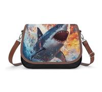 Fierce Shark Flame Waves Leather Crossbody Bags for Women Messenger Handbag Purse Shoulder Bag