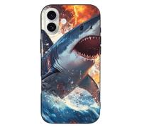 Fierce Shark Flame Waves Phone Case Compatible with iPhone 16 Plus Pro Max Shockproof TPU Protective Cover