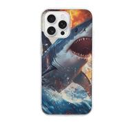 Fierce Shark Flame Waves Phone Case Compatible with iPhone 16 Plus Pro Max Shockproof TPU Protective Cover