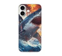 Fierce Shark Flame Waves Phone Case Compatible with iPhone 16 Plus Pro Max Shockproof TPU Protective Cover