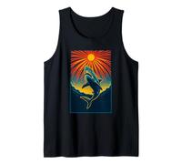 Fierce Shark Jump with Sunburst Ocean Design Tank Top
