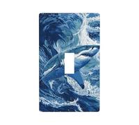 Fierce Shark Slicing Through Swirling Waves Light Switch Cover Decorative Single Toggle 1 Gang Wall Plate for Kitchen Farmhouse Bedroom Bathroom Art Decor