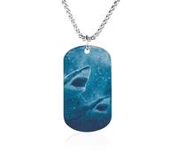 Fierce Shark Underwater Couples Memorial Necklaces for Women Men Square Titanium Steel Chains Pendant Jewelry Gift