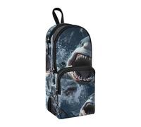 Fierce Sharks Charging Towards The Camera Pencil Case, Big Capacity Pen Bag with Compartment Students Schoolbag Shape Stationery Organizer Pencil Pouch Marker Case for School Office Work