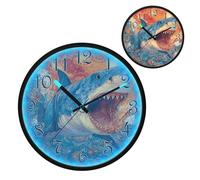 Fierce Sharks Night Light Wall Clock LED Wall Clocks Silent Battery-Operated Glow in The Dark Large Digital Display for Bedroom Living Room Kitchen, 12 Inch
