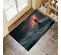 Fierce Storm Lighthouse Entryway Rug Indoor Door Mat, Small Washable Area Rug For Kitchen, Natural Landscape Low Pile Non-Slip Bedroom Carpet For Front Door Welcome Mat, 60X90Cm, Black And Red