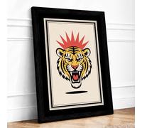 Fierce Tiger Graphic Art Framed Wall Art Print A3 Black