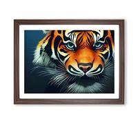 Fierce Tiger H1022 Framed Print for Living Room Bedroom Home Office Décor, Wall Art Picture Ready to Hang, Walnut A4 Frame (34 x 25 cm)