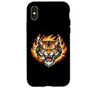 Fierce Tiger Head Flame Mascot Illustration Case for iPhone X/XS