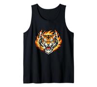 Fierce Tiger Head Flame Mascot Illustration Tank Top
